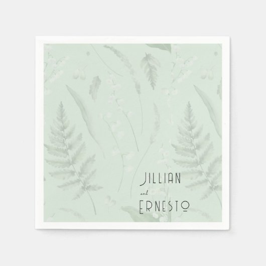 シダのある谷のユリ || セージグリーンカスタム スタンダードカクテルナプキン (正面)