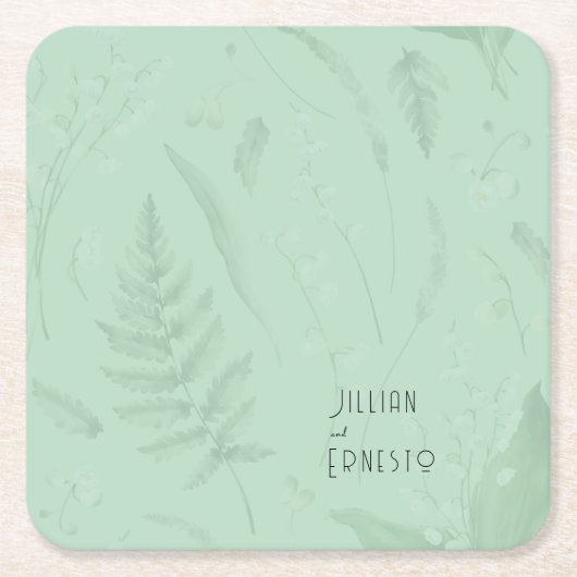 シダのある谷のユリ || ソフトグリーンカスタム スクエアペーパーコースター (正面)