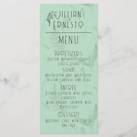 シダのある谷のユリ || ソフトグリーン メニュー (正面)