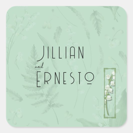 シダのある谷のユリ || ソフト・グリーン(グラフィック付き) スクエアシール (正面)