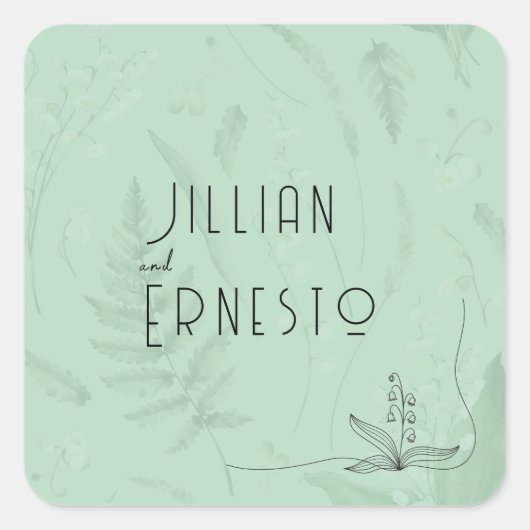 シダのある谷のユリ || ソフト・グリーン（グラフィック付き） スクエアシール (正面)