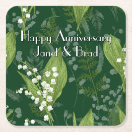 シダのある谷のユリ || ダークグリーンカスタム スクエアペーパーコースター