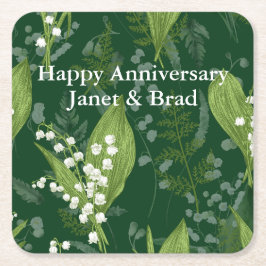 シダのある谷のユリ || ダークグリーンカスタム スクエアペーパーコースター