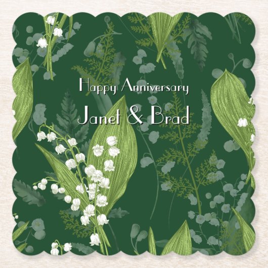 シダのある谷のユリ || ダークグリーンカスタム ペーパーコースター (正面)