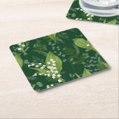 シダのある谷のユリ || ダークグリーン非カスタム スクエアペーパーコースター (アングル)
