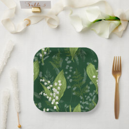 シダのある谷のユリ || ダークグリーン非カスタム ペーパープレート