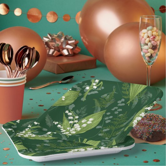 シダのある谷のユリ || ダークグリーン ペーパープレート (複数)