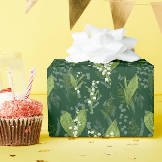 シダのある谷のユリ || ダークグリーン ラッピングペーパー (誕生日パーティー)