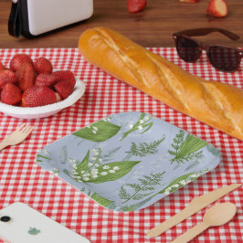 シダのある谷のユリ || ライトブルー ペーパープレート