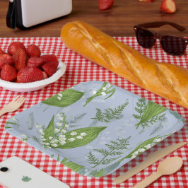 シダのある谷のユリ || ライトブルー ペーパープレート