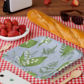 シダのある谷のユリ || ライトブルー ペーパープレート