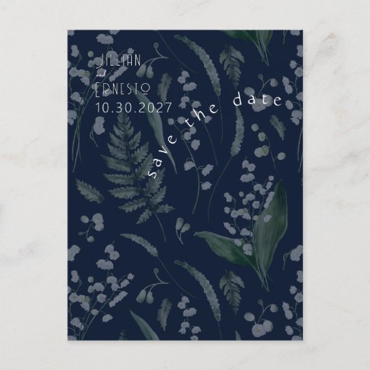 シダのある谷のユリ || 深い青 ポストカード (正面)