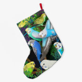 シダのクリスマスのストッキングのBudgieのインコ ラージクリスマスストッキング (裏面 (吊り時))