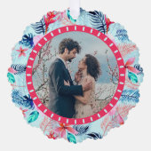 シダのハイビスカスフラワートロピカル2カスタム枚の写真 オーナメントカード (正面)