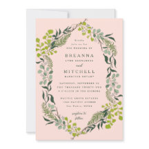 シダのユーカリ手描き緑のピンク結婚ズ