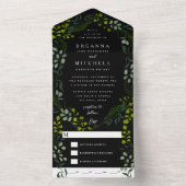 シダのユーカリ手描き緑の黒結婚色 オールインワン招待状 (内側)