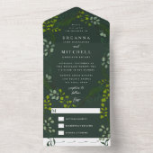 シダのユーカリ手描き緑ダークグリーン オールインワン招待状 (内側)