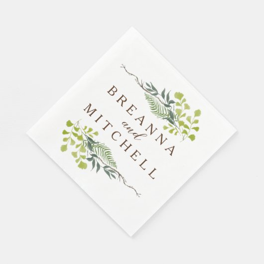 シダのユーカリ手描き緑結婚の スタンダードランチョンナプキン (角)