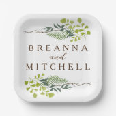 シダのユーカリ手描き緑結婚の ペーパープレート (正面)