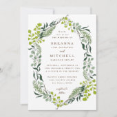 シダのユーカリ手描き緑結婚の 招待状 (正面)