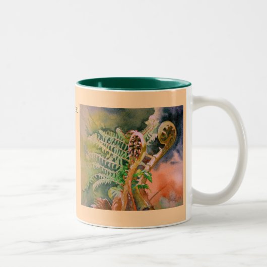 シダの広がる水彩画のファインアート ツートーンマグカップ (右)