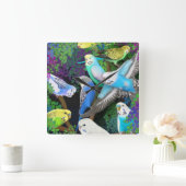 シダの柱時計のセキセイインコ スクエア壁時計 (ホーム)