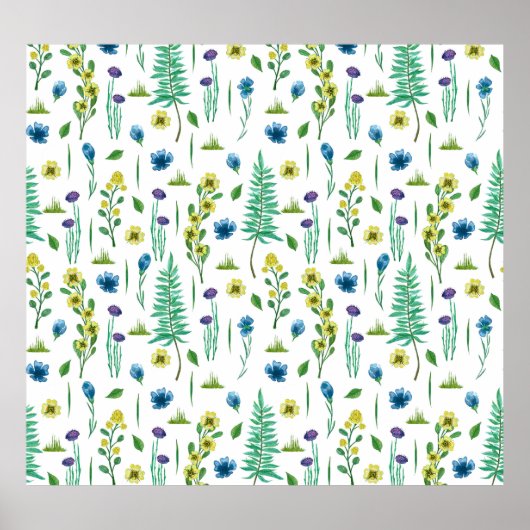 シダの花シームレスな自然パターン ポスター (正面)