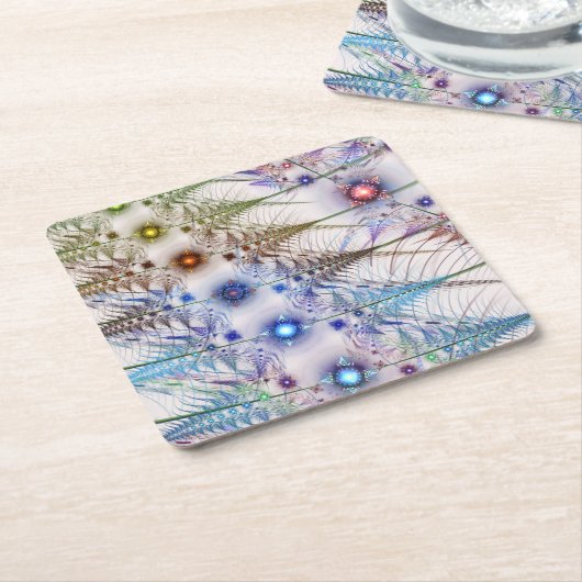 シダの花抽象芸術 スクエアペーパーコースター (アングル)