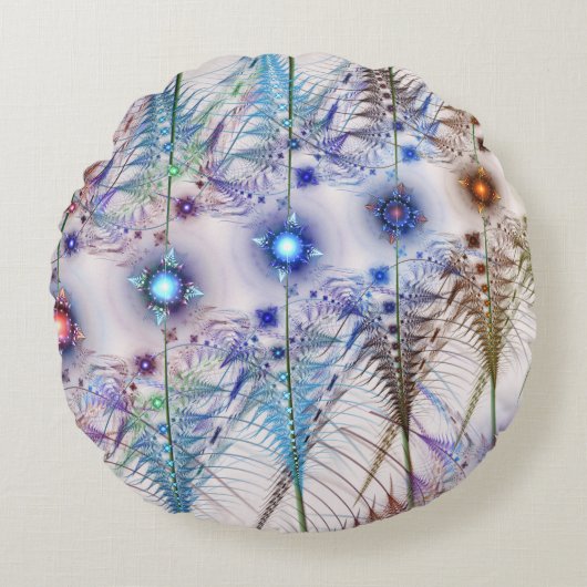 シダの花抽象芸術 ラウンドクッション (正面)