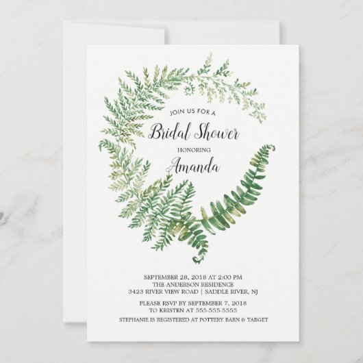 シダの葉のブライダルシャワーの招待状 招待状 (正面)
