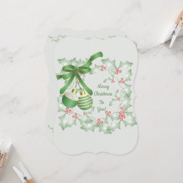 シダの葉グリーン ピンク クリスマス カード