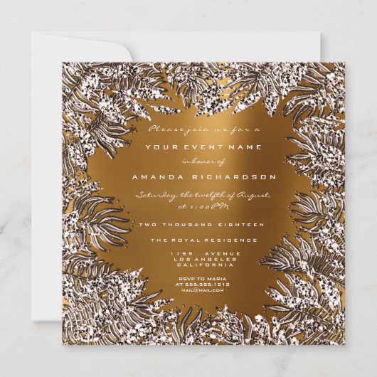 シダの葉フレーム付きクリスタル アイボリー ハニー ゴールド 招待状 (正面)