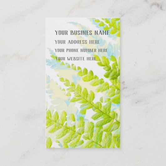 シダの葉、エキゾチックな植物、花の名刺 名刺 (裏面)