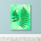 シダの葉、水の色の緑の背景のキャンバス キャンバスプリント (インサイチュ (ウッドフロア))