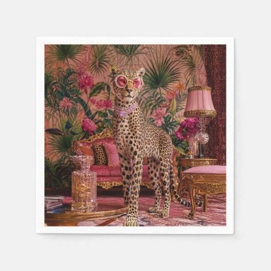 シダの間のヒョウ スタンダードカクテルナプキン (正面)