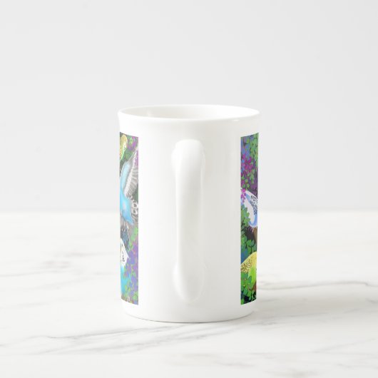 シダの骨灰磁器のマグのセキセイインコのオウム ボーンチャイナマグカップ (裏面)