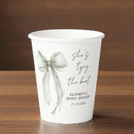 シダグリーンのリボンが可愛い「She's tying the knot」ブライダルシャワー 紙コップ