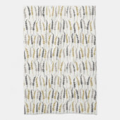 シダプリントティータオル;金ゴールド、グレー、アイボリーと黒 キッチンタオル (縦)