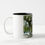 シダレヤナギの木を通した池 ツートーンマグカップ (左)