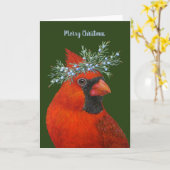 シダーカード付きクリスマス（鳥）ショウジョウコウカンチョウ カード (黄色い花)