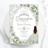 シダーグリーンのシルバーフラワーQuinceanera 招待状