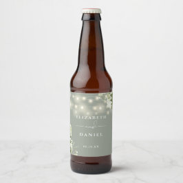 シダーグリーンのストリングライト フローラルグリーン ウェディング ビールラベル