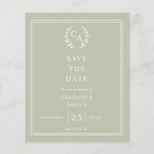 シダーグリーンのモノグラムでお得な結婚式のSave the Date  チラシ (正面)