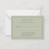 シダーグリーンの結婚式返信RSVP ノートカード (正面)