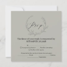 シダーグリーン エレガント ボタニカル リース ウェディング RSVP カード