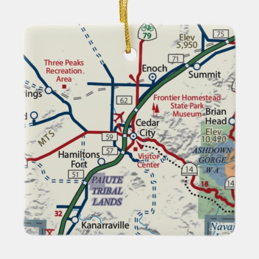 シダーシティユタの地図 セラミックオーナメント (正面)