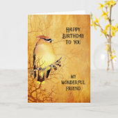 シダーワックスウィングウォーターカラーワンダントフレンド誕生日 カード (黄色い花)