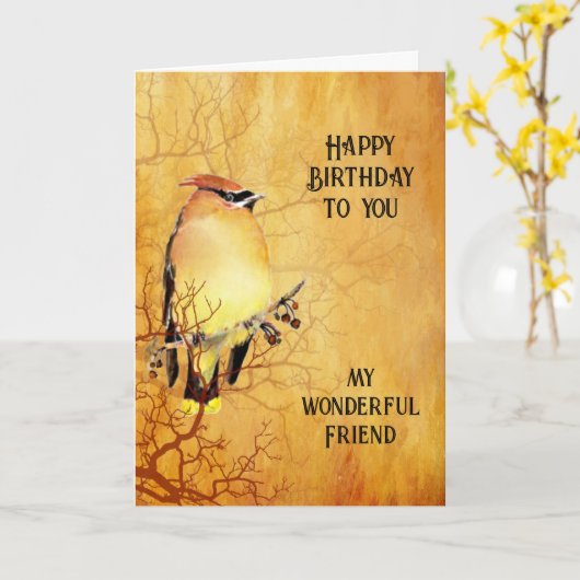シダーワックスウィングウォーターカラーワンダントフレンド誕生日 カード (黄色い花)