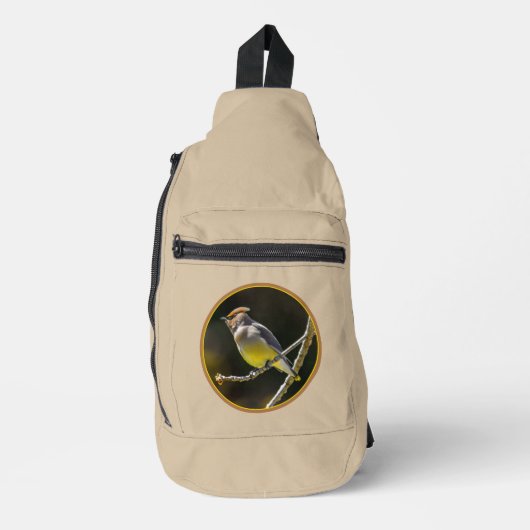 シダーワックスウィングソンバードオリジナルワイルドバードフォト スリングバッグ (正面)