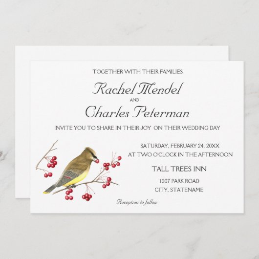 シダーワックスウィングバードアート結婚式招待状 招待状 (正面/裏面)